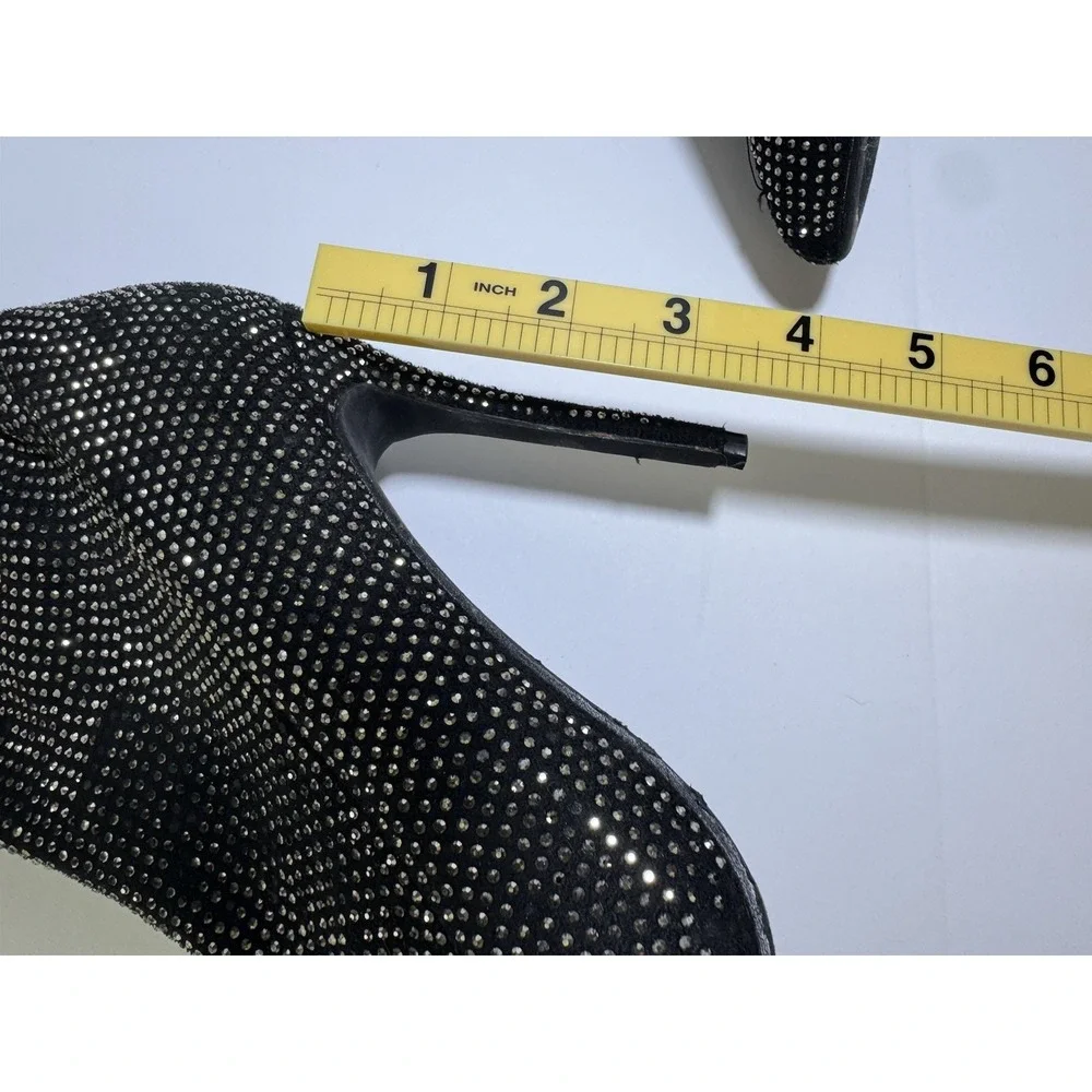 Unbranded Rhinestone Over The Knee Boots Womens 9 Black Stiletto Pointed Toe Zip